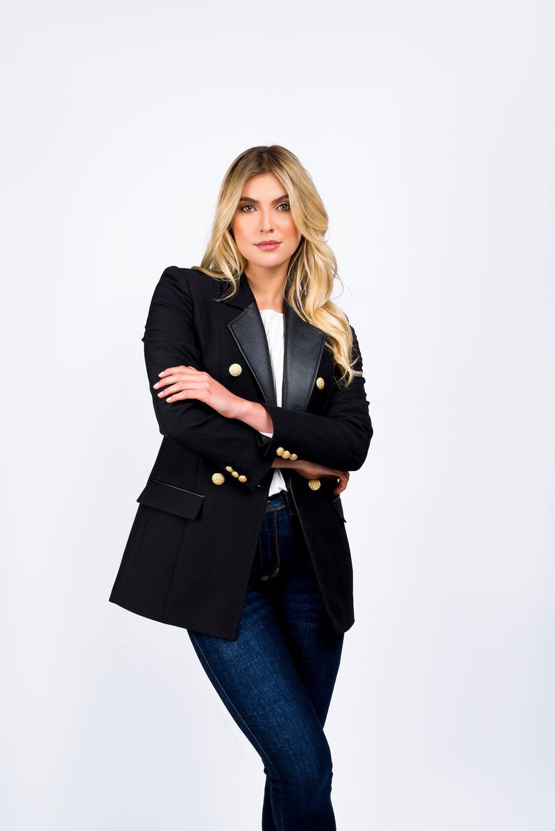 Blazer con Solapa en Eco-cuero - Zafirotrend