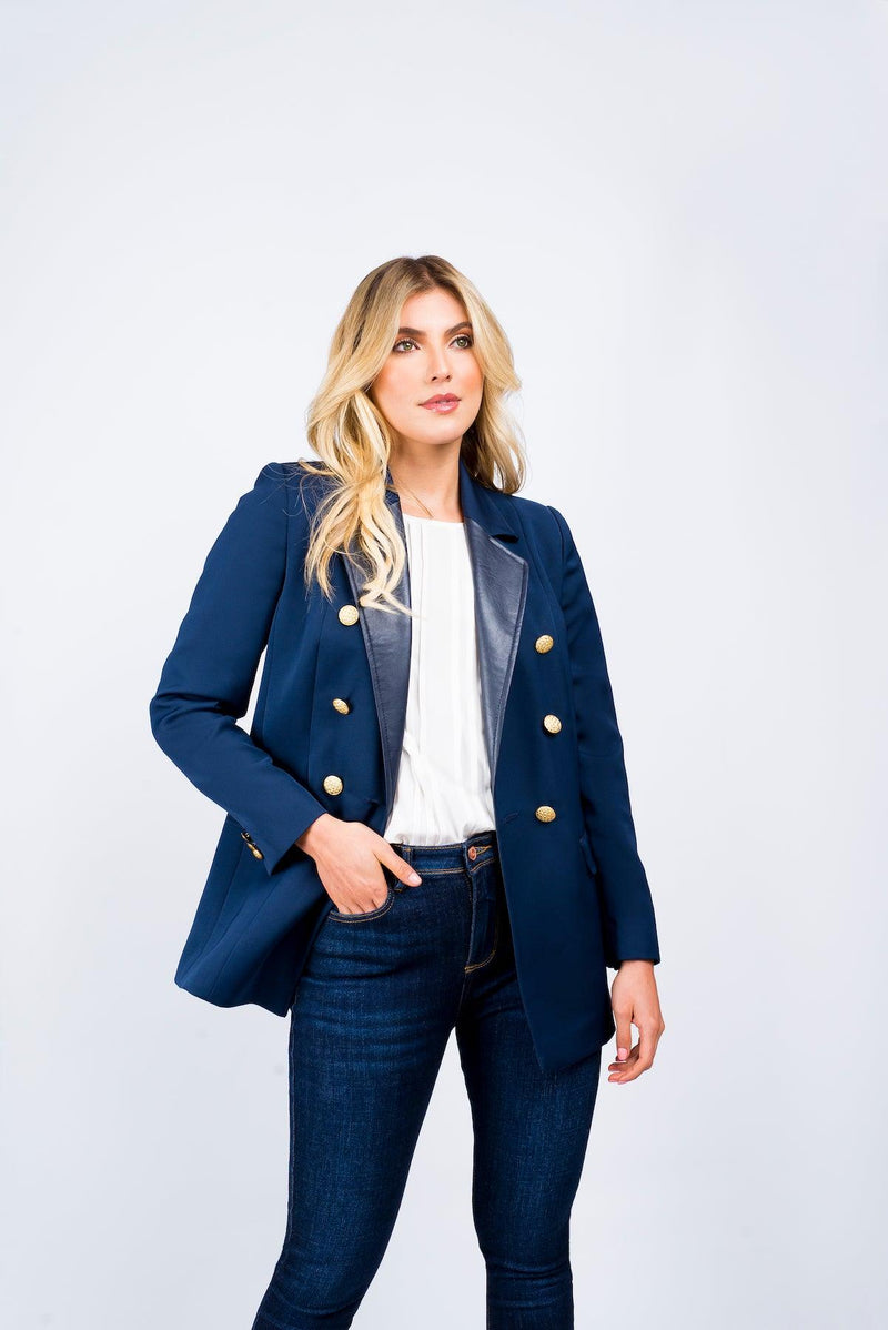 Blazer con Solapa en Eco-cuero - Zafirotrend